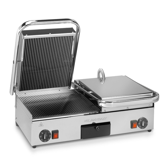 Milantoast Glaskeramik Doppel Kontaktgrill, gerillt, Grillfläche: Gerillt