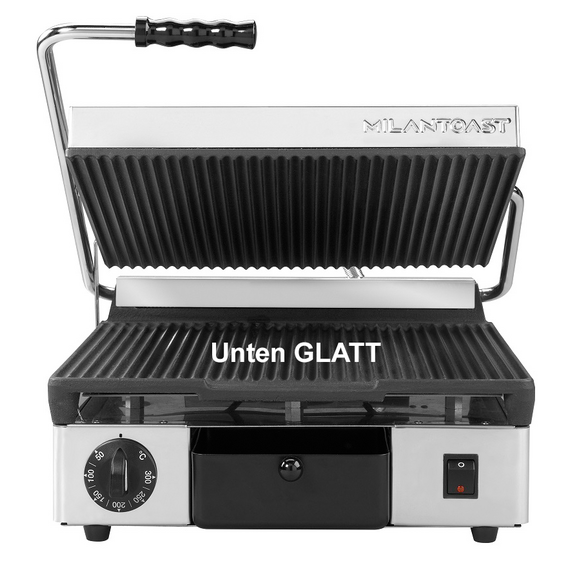 Milantoast Elektro-Kontaktgrill, Quadratisch, oben gerillt, unten glatt, Grillfläche: Oben gerillt, unten glatt, Bild 2