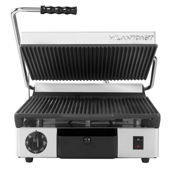 Milantoast Elektro-Kontaktgrill, Quadratisch, oben gerillt, unten glatt, Grillfläche: Oben gerillt, unten glatt