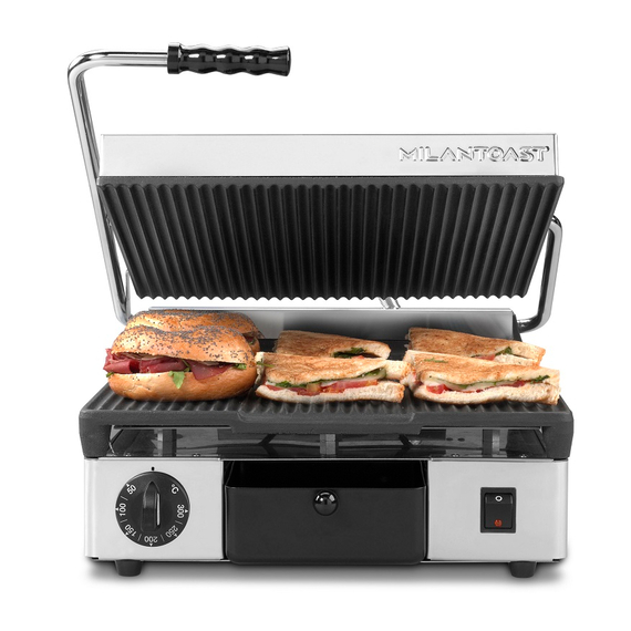 Milantoast Elektro-Kontaktgrill, Quadratisch, oben gerillt, unten glatt, Grillfläche: Oben gerillt, unten glatt, Bild 3