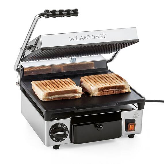 Milantoast Elektro-Kontaktgrill, oben gerillt, unten glatt, Grillfläche: Oben gerillt, unten glatt