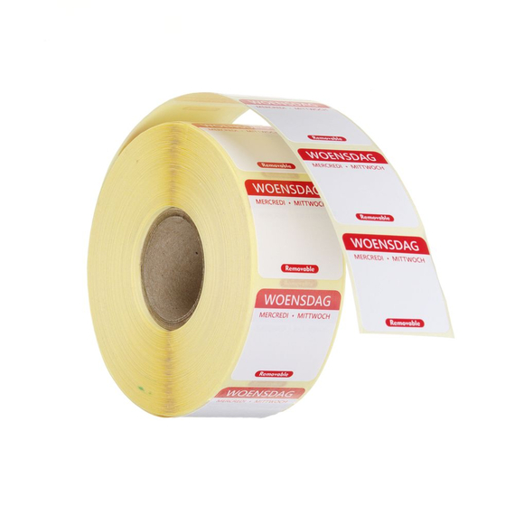 Hendi Täglich anwendbare Lebensmittelsicherheitsetiketten, mehrfach verwendbar, leicht entfernbar , Mittwoch, Rot, 1000 Stk., 25x25mm
