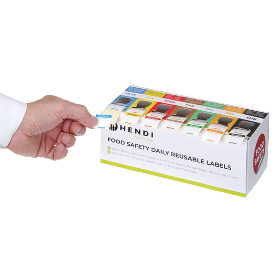 Hendi Set Lebensmittelsicherheitsetiketten, mehrfach verwendbar, leicht herausnehmbar, mit Spender, 240x80x(H)100mm, Bild 2