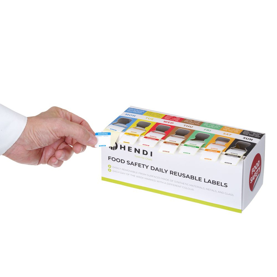 Hendi Set mit Lebensmittelsicherheitsaufklebern, vielseitig verwendbar, leicht ablösbar, mit Spender, 240x80x(H)100mm, Bild 2