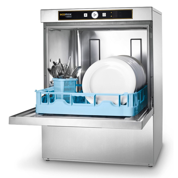 Hobart Ecomax Geschirrspülmaschine F504S-12C mit integr. Klarspülpumpe, tankabdeckendes Sieb und Klarspüldosierpumpe, integrierte Enthärtung, Reinigerdosier- und Ablaufpumpe, Serie: Ecomax, Variante: F504S-12C