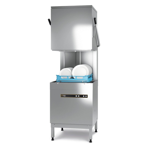 Hobart Ecomax Haubenspülmaschine H604S-12B mit integrierte Klarspüldosierpumpe und Enthärtung, eingebaute Klarspülpumpe, Reinigerdosier- und Ablaufpumpe, Serie: Ecomax, Variante: H604S-12B