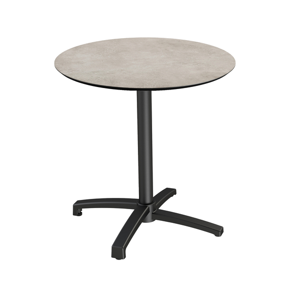 Feros X Cross - Terrassentisch Schwarz Gestell + Moonstone HPL-Platte Ø70 cm, Schwarz + Moonstone