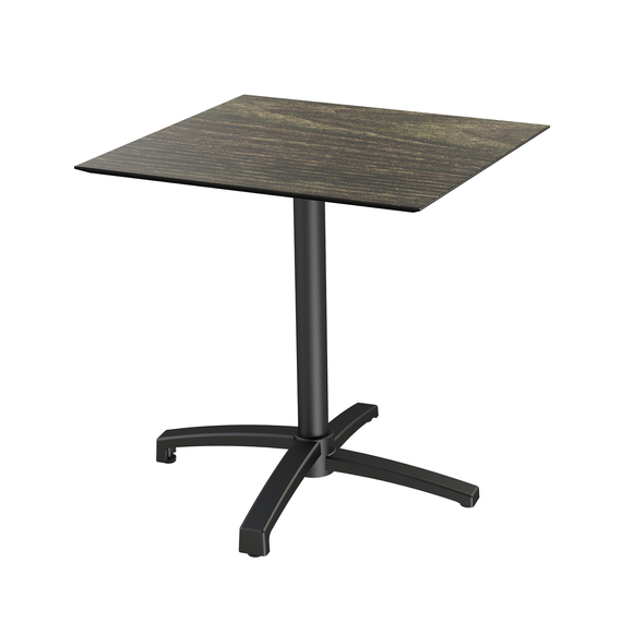 Feros X Cross - Terrassentisch Schwarz Gestell + Riverwashed Holz HPL-Platte 70x70 cm, Schwarz + Riverwashed Holz