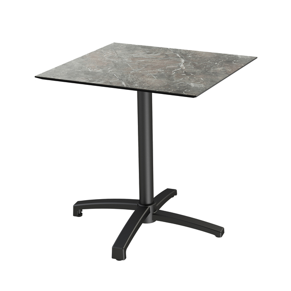 Feros X Cross - Terrassentisch Schwarz Gestell + Galaxy-Marmor HPL-Platte 70x70 cm, Schwarz + Galaxy Marmor