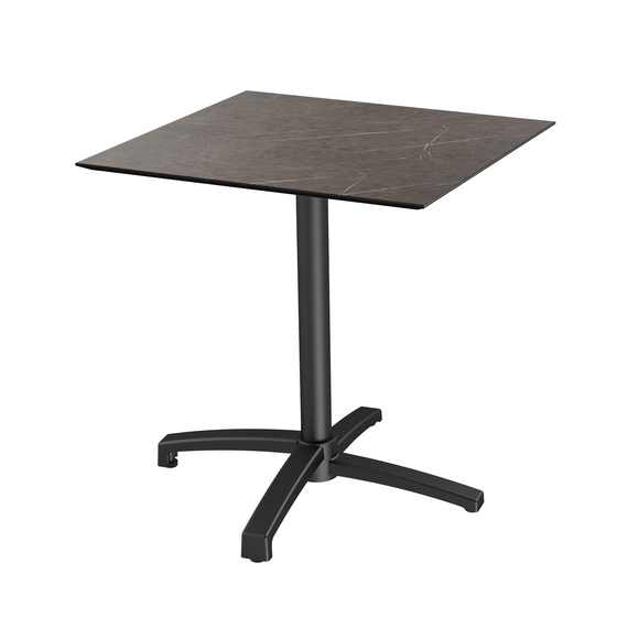 Feros X Cross - Terrassentisch Schwarz Gestell + Midnight-Marmor HPL-Platte 70x70 cm, Schwarz + Midnight Marmor
