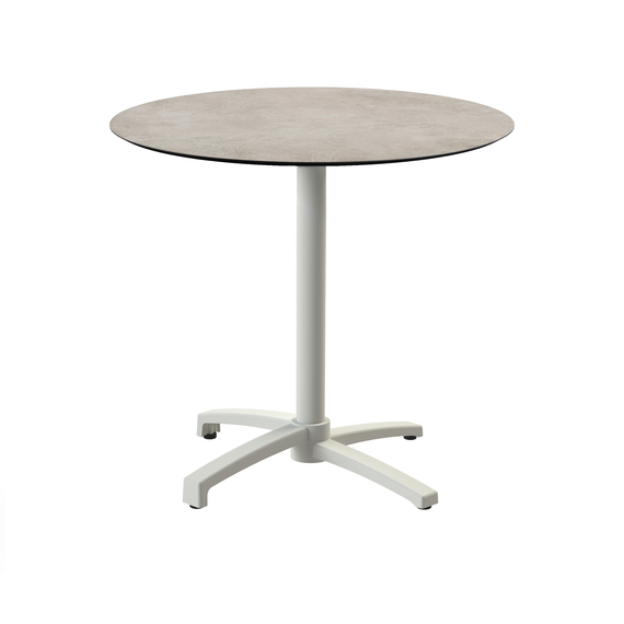 Feros X Cross - Terrassentisch sandfarbenes Gestell + Moonstone HPL-Platte Ø70 cm, Sand + Moonstone
