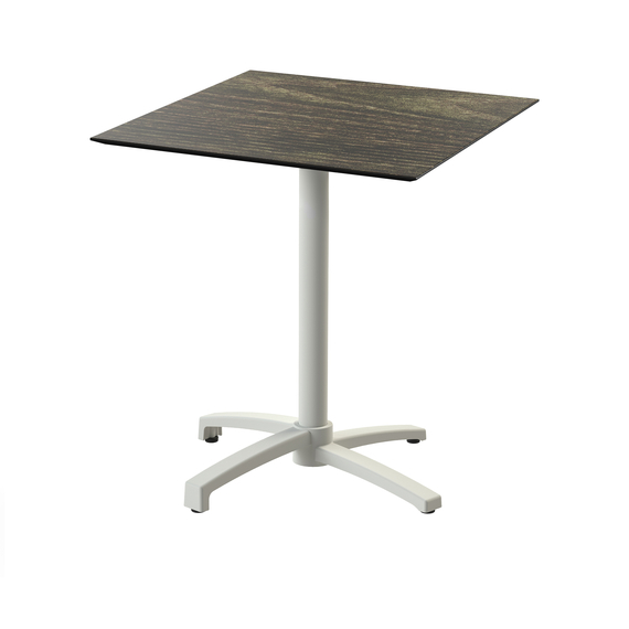 Feros X Cross - Terrassentisch sandfarbenes Gestell + Riverwashed Holz HPL-Platte 70x70 cm, Sand + Riverwashed