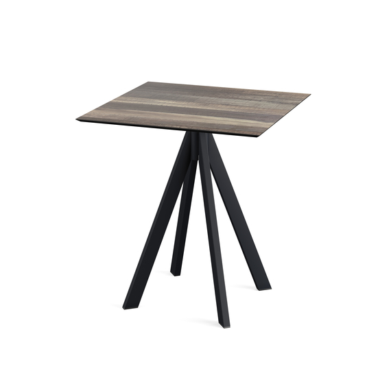 Feros Infinity - Terrassentisch schwarzes Gestell + Tropenholz HPL-Platte 70x70 cm, Schwarz + Tropenholz