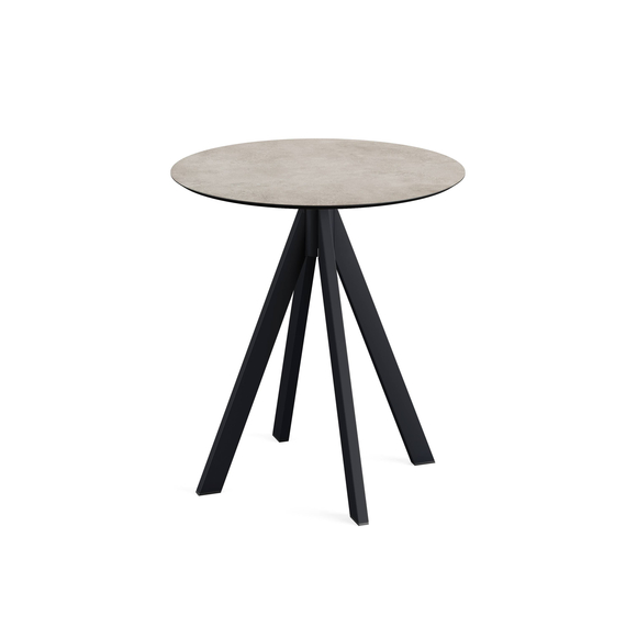 Feros Infinity - Terrassentisch schwarzes Gestell + Moonstone HPL-Platte Ø70 cm, Schwarz + Moonstone