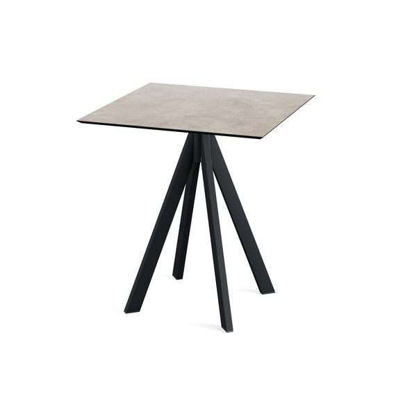 Feros Infinity - Terrassentisch schwarzes Gestell + Moonstone HPL-Platte 70x70 cm, Schwarz + Moonstone