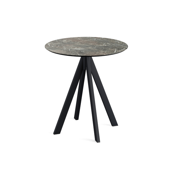 Feros Infinity - Terrassentisch schwarzes Gestell + Galaxy-Marmor HPL-Platte Ø70 cm, Schwarz + Galaxy Marmor