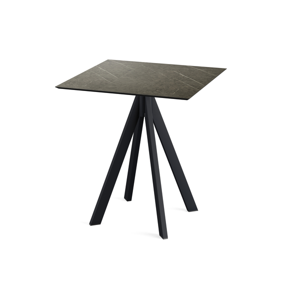 Feros Infinity - Terrassentisch schwarzes Gestell + Midnight-Marmor HPL-Platte 70x70 cm, Schwarz + Midnight Marmor