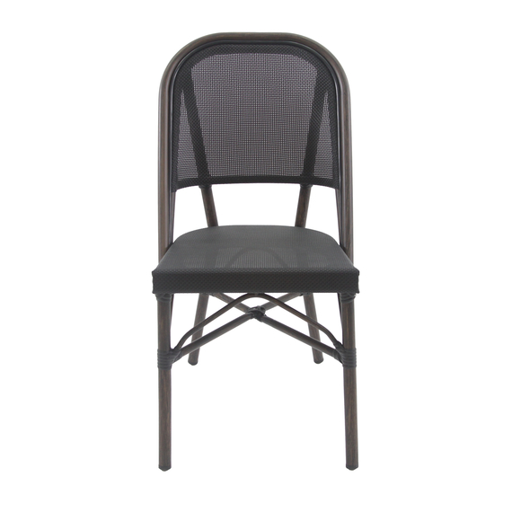 Feros Paris – Stapelbarer Bistrostuhl Textilene, Wengé/Schwarz Mesh, Bild 2