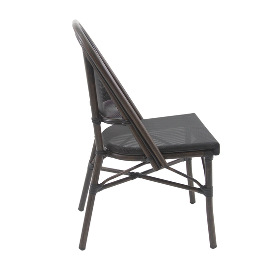 Feros Paris – Stapelbarer Bistrostuhl Textilene, Wengé/Schwarz Mesh, Bild 3