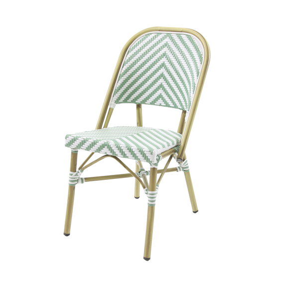 Feros Paris – Stapelbarer Bistrostuhl Rattan, Bambus/Weiß/Pastellgrün
