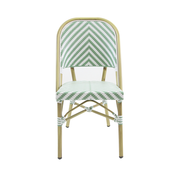 Feros Paris – Stapelbarer Bistrostuhl Rattan, Bambus/Weiß/Pastellgrün, Bild 2