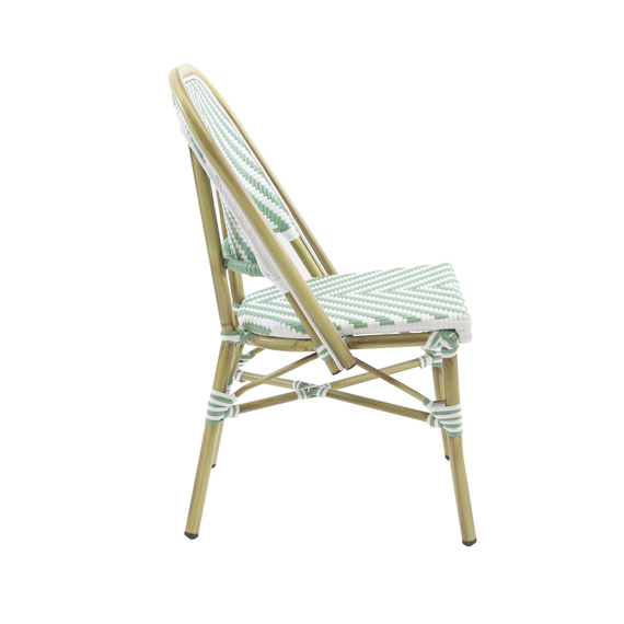 Feros Paris – Stapelbarer Bistrostuhl Rattan, Bambus/Weiß/Pastellgrün, Bild 3