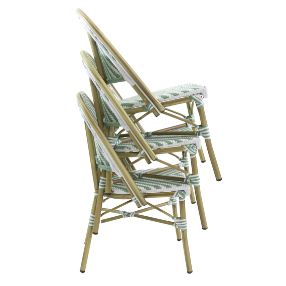 Feros Paris – Stapelbarer Bistrostuhl Rattan, Bambus/Weiß/Pastellgrün, Bild 6