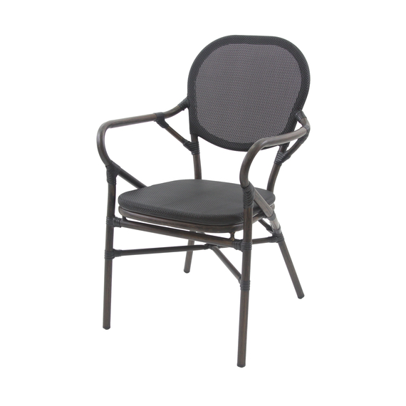 Feros Tango – Stapelbarer Bistrostuhl Textilene, Wengé/Schwarz Mesh