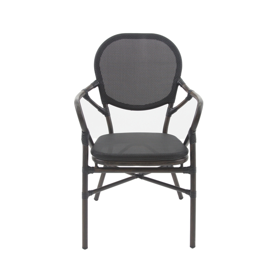 Feros Tango – Stapelbarer Bistrostuhl Textilene, Wengé/Schwarz Mesh, Bild 2