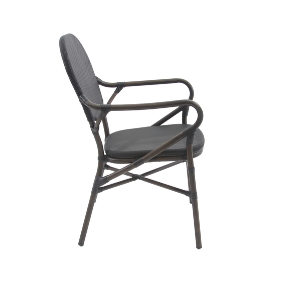 Feros Tango – Stapelbarer Bistrostuhl Textilene, Wengé/Schwarz Mesh, Bild 3