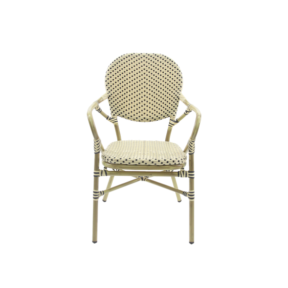 Feros Tango – Stapelbarer Bistrostuhl Rattan, Bambus/Weiß/Schwarz, Bild 2