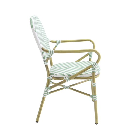 Feros Tango – Stapelbarer Bistrostuhl Rattan, Bambus/Weiß/Pastellgrün, Bild 3