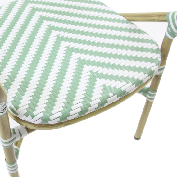 Feros Tango – Stapelbarer Bistrostuhl Rattan, Bambus/Weiß/Pastellgrün, Bild 5