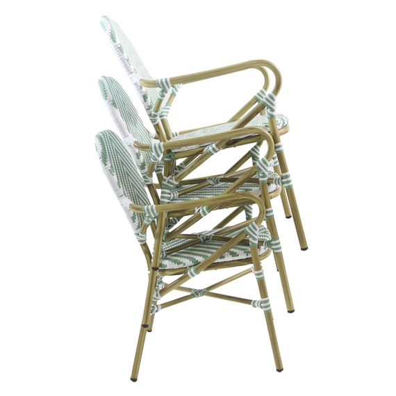 Feros Tango – Stapelbarer Bistrostuhl Rattan, Bambus/Weiß/Pastellgrün, Bild 6