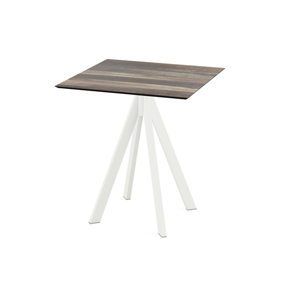 Feros Infinity - Terrassentisch weißes Gestell + Tropenholz HPL-Platte 70x70 cm, Weiß + Tropenholz