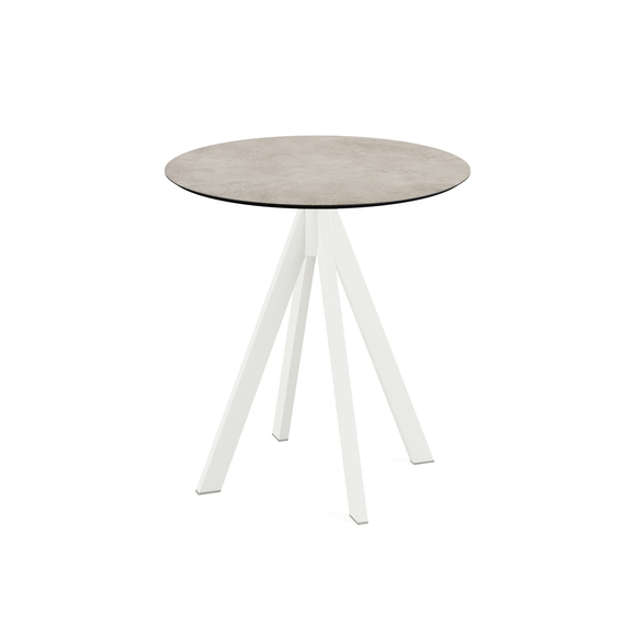 Feros Infinity - Terrassentisch weißes Gestell + Moonstone HPL-Platte Ø70 cm, Weiß + Moonstone