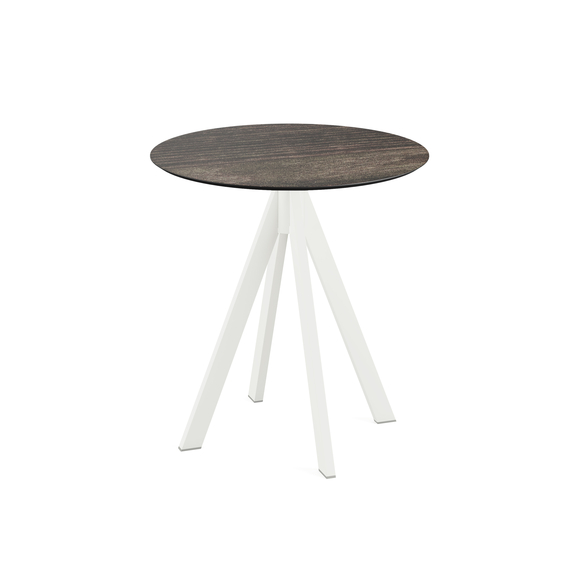 Feros Infinity - Terrassentisch weißes Gestell + Riverwashed Holz HPL-Platte Ø70 cm, Weiß + Riverwashed Holz