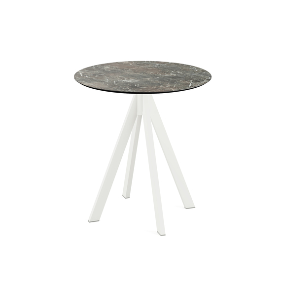 Feros Infinity - Terrassentisch weißes Gestell + Galaxy-Marmor HPL-Platte Ø70 cm, Weiß + Galaxy Marmor