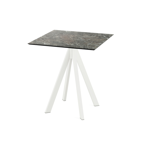 Feros Infinity - Terrassentisch weißes Gestell + Galaxy-Marmor HPL-Platte 70x70 cm, Weiß + Galaxy Marmor