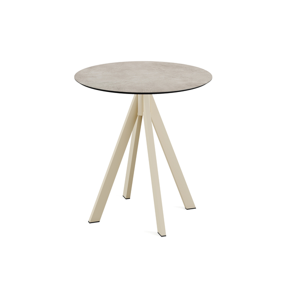 Feros Infinity - Terrassentisch sandfarbenes Gestell + Moonstone HPL-Platte Ø70 cm, Sand + Moonstone
