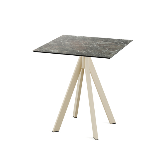 Feros Infinity - Terrassentisch sandfarbenes Gestell + Galaxy-Marmor HPL-Platte 70x70 cm, Sand + Galaxy Marmor