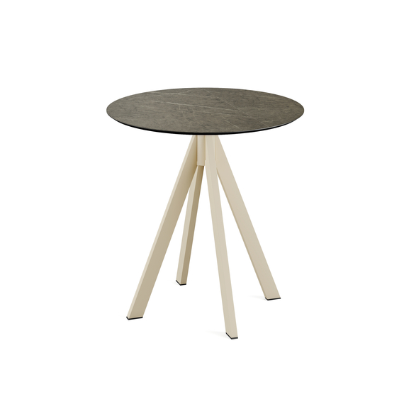 Feros Infinity - Terrassentisch sandfarbenes Gestell + Midnight-Marmor HPL-Platte Ø70 cm, Sand + Midnight Marmor