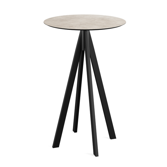 Feros Infinity - Bartisch schwarzes Gestell + Moonstone HPL-Platte Ø70 cm, Schwarz + Moonstone