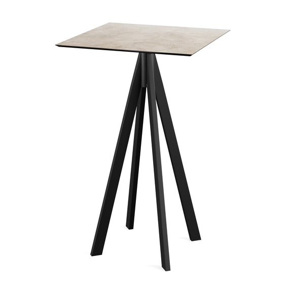 Feros Infinity - Bartisch schwarzes Gestell + Moonstone HPL-Platte 70x70 cm, Schwarz + Moonstone
