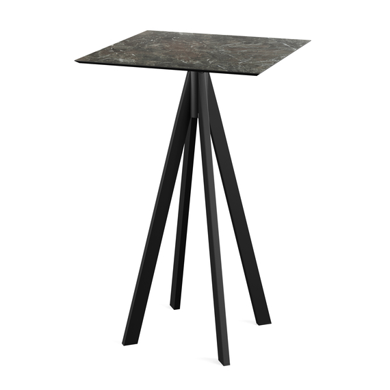 Feros Infinity - Bartisch schwarzes Gestell + Galaxy-Marmor HPL-Platte 70x70 cm, Schwarz + Galaxy Marmor