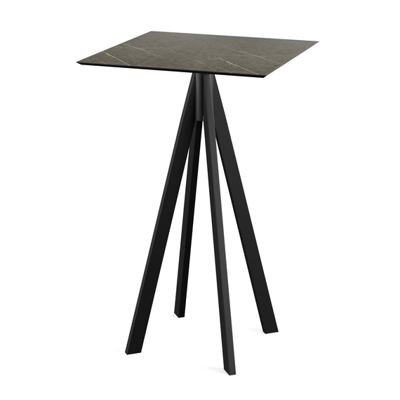 Feros Infinity - Bartisch schwarzes Gestell + Midnight-Marmor HPL-Platte 70x70 cm, Schwarz + Midnight Marmor