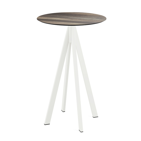 Feros Infinity - Bartisch weißes Gestell + Tropenholz HPL-Platte Ø70 cm, Weiß + Tropenholz