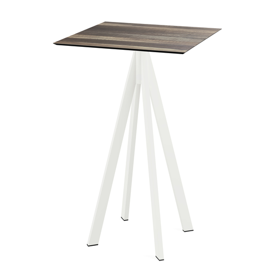 Feros Infinity - Bartisch weißes Gestell + Tropenholz HPL-Platte 70x70 cm, Weiß + Tropenholz