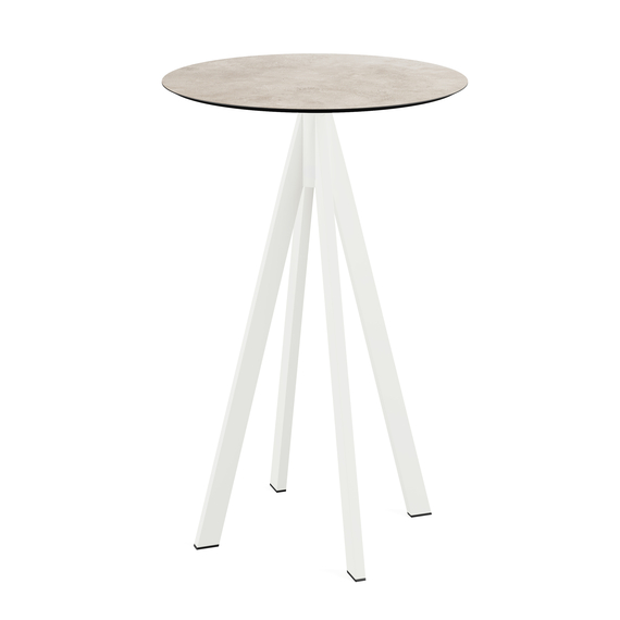 Feros Infinity - Bartisch weißes Gestell + Moonstone HPL-Platte Ø70 cm, Weiß + Moonstone