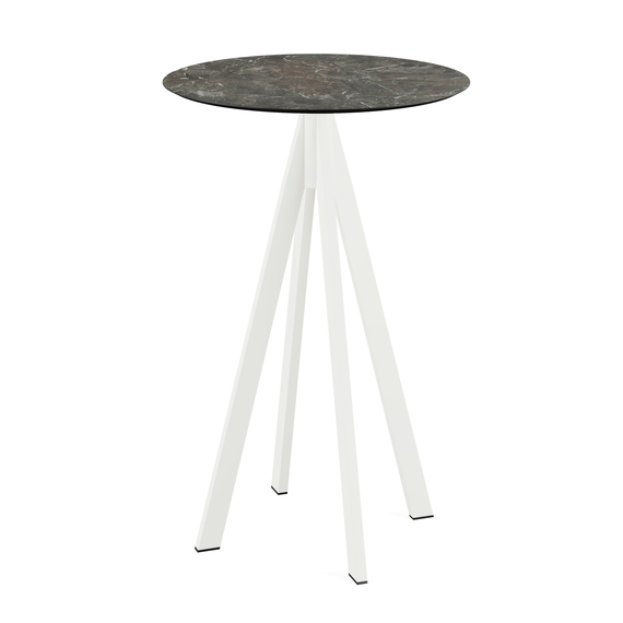 Feros Infinity - Bartisch weißes Gestell + Galaxy-Marmor HPL-Platte Ø70 cm, Weiß + Galaxy Marmor